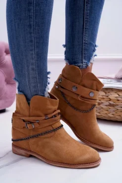 Boto Botki Na Koturnie|Brązowe I Beżowe Botki*Damskie Botki Na Koturnie A3705 Camel Lucky