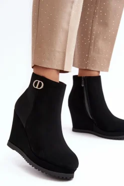 Boto Damskie Botki Na Koturnie Z Małą Ozdobą Czarne Bertolina