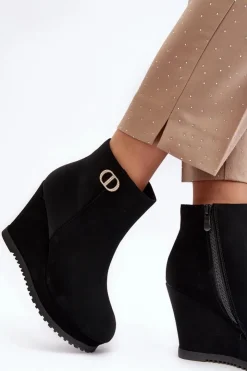 Boto Damskie Botki Na Koturnie Z Małą Ozdobą Czarne Bertolina