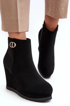 Boto Damskie Botki Na Koturnie Z Małą Ozdobą Czarne Bertolina