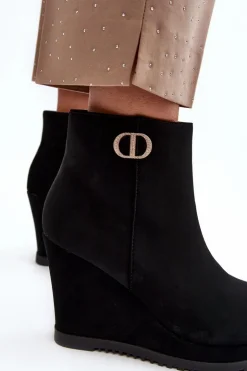 Boto Damskie Botki Na Koturnie Z Małą Ozdobą Czarne Bertolina