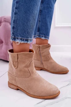 Boto Botki Na Koturnie|Botki Zimowe Damskie*Damskie Botki Na Koturnie Beżowe Evana