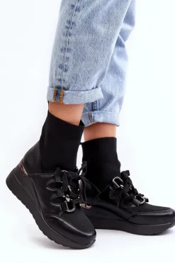 Boto Botki Na Koturnie|Czarne Botki*Damskie Botki Na Koturnie Ze Skarpetą Czarne Helladina