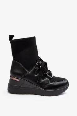 Boto Botki Na Koturnie|Czarne Botki*Damskie Botki Na Koturnie Ze Skarpetą Czarne Helladina