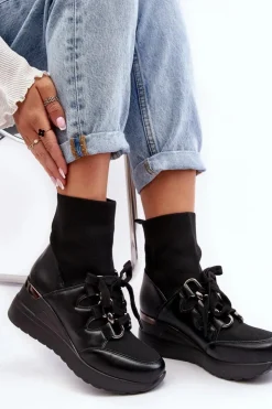 Boto Botki Na Koturnie|Czarne Botki*Damskie Botki Na Koturnie Ze Skarpetą Czarne Helladina