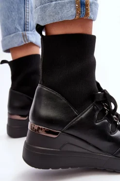 Boto Botki Na Koturnie|Czarne Botki*Damskie Botki Na Koturnie Ze Skarpetą Czarne Helladina