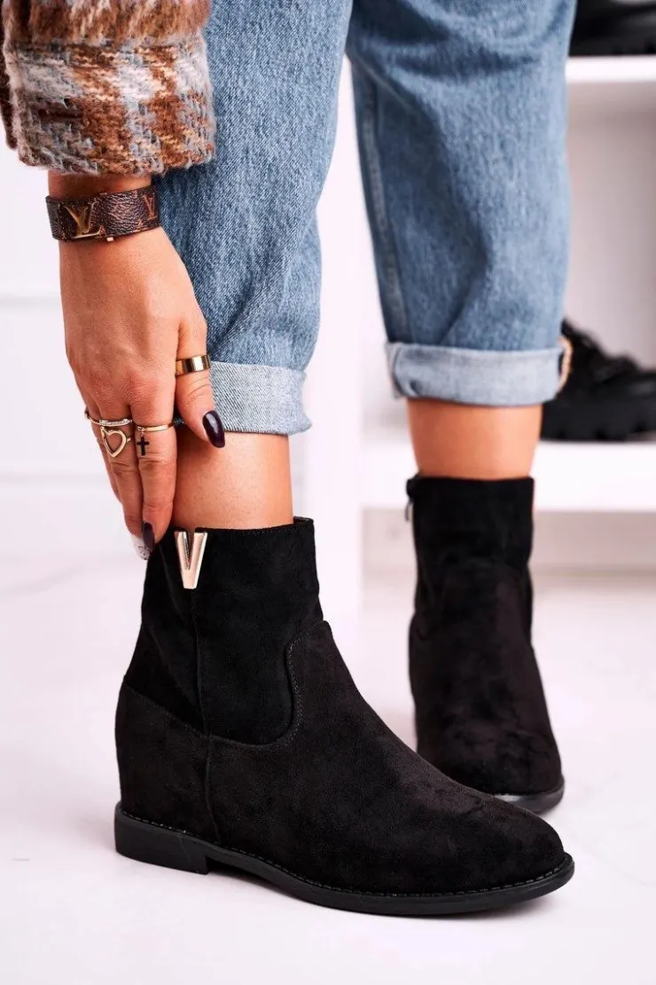 Boto Botki Na Koturnie|Czarne Botki*Damskie Botki Na Koturnie Zamszowe Czarne Vanya