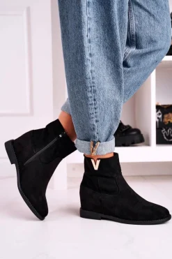 Boto Botki Na Koturnie|Czarne Botki*Damskie Botki Na Koturnie Zamszowe Czarne Vanya