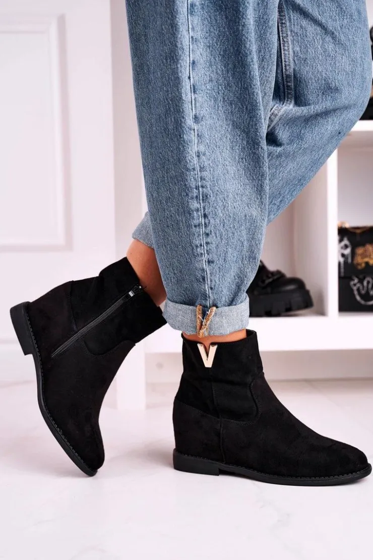 Boto Botki Na Koturnie|Czarne Botki*Damskie Botki Na Koturnie Zamszowe Czarne Vanya