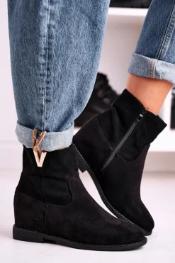 Boto Botki Na Koturnie|Czarne Botki*Damskie Botki Na Koturnie Zamszowe Czarne Vanya