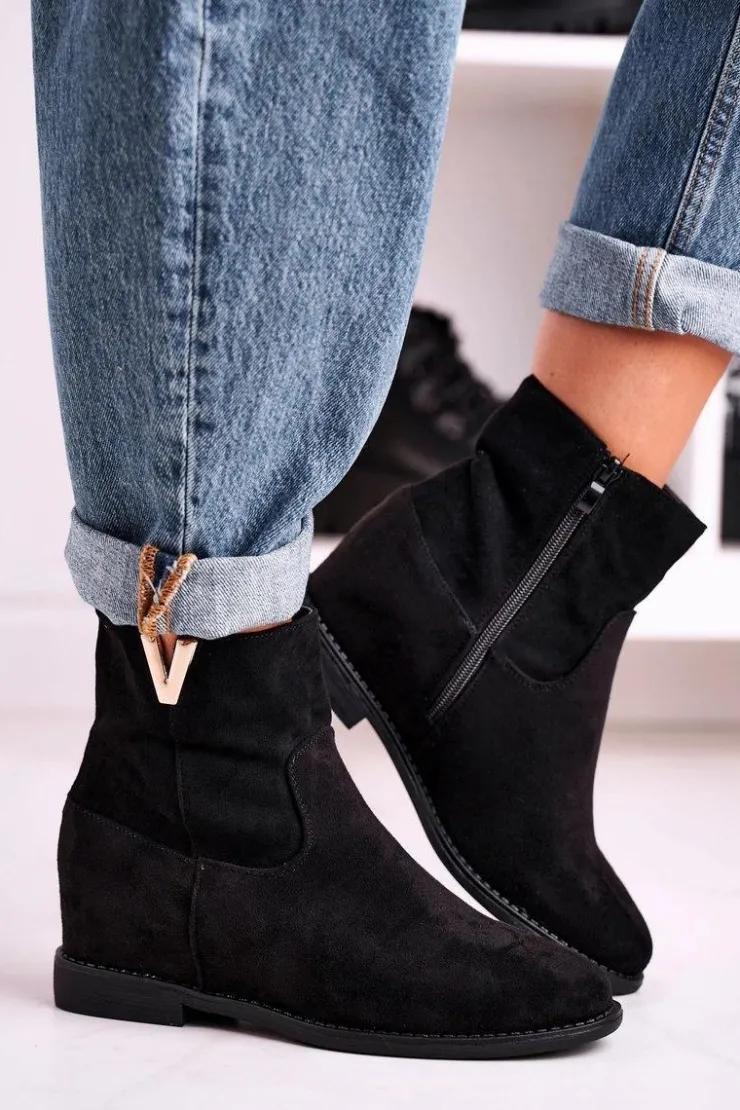 Boto Botki Na Koturnie|Czarne Botki*Damskie Botki Na Koturnie Zamszowe Czarne Vanya