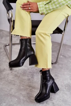 Sale Boto Damskie Botki Na Masywnym Obcasie Z Suwakiem Czarne Carrera Czarny