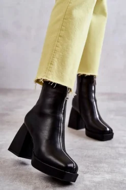 Sale Boto Damskie Botki Na Masywnym Obcasie Z Suwakiem Czarne Carrera Czarny