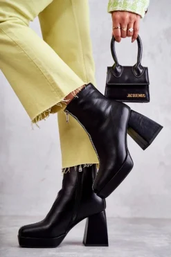 Sale Boto Damskie Botki Na Masywnym Obcasie Z Suwakiem Czarne Carrera Czarny