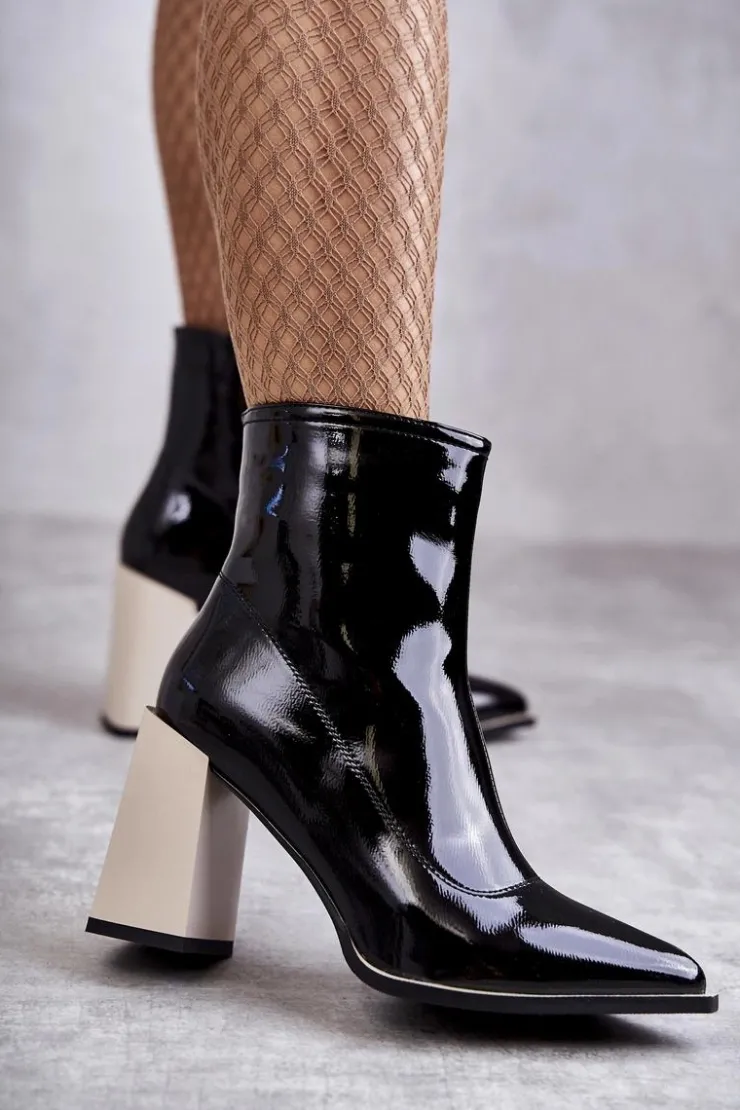 Damskie buty S.Barski Damskie Botki Na Masywnym Obcasie Czarno-Białe Bernhild