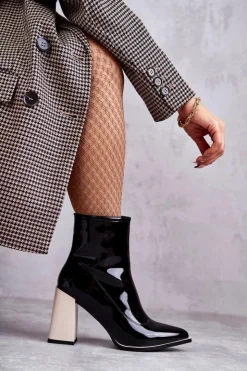 Damskie buty S.Barski Damskie Botki Na Masywnym Obcasie Czarno-Białe Bernhild