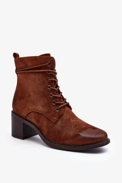 Boto Brązowe I Beżowe Botki|Botki Na Obcasie*Damskie Botki Na Niskim Obcasie Sznurowane Brązowe Serellia