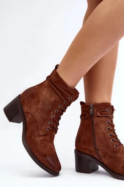 Boto Brązowe I Beżowe Botki|Botki Na Obcasie*Damskie Botki Na Niskim Obcasie Sznurowane Brązowe Serellia