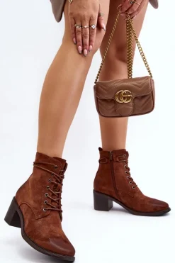 Boto Brązowe I Beżowe Botki|Botki Na Obcasie*Damskie Botki Na Niskim Obcasie Sznurowane Brązowe Serellia