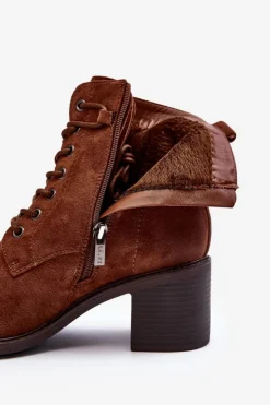 Boto Brązowe I Beżowe Botki|Botki Na Obcasie*Damskie Botki Na Niskim Obcasie Sznurowane Brązowe Serellia