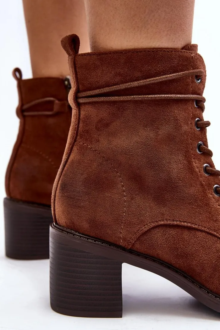 Boto Brązowe I Beżowe Botki|Botki Na Obcasie*Damskie Botki Na Niskim Obcasie Sznurowane Brązowe Serellia