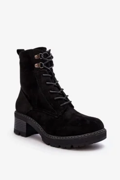 Boto Botki Ocieplane|Brązowe I Beżowe Botki*Damskie Botki Na Niskim Obcasie Sznurowane Czarne Adinail Czarny