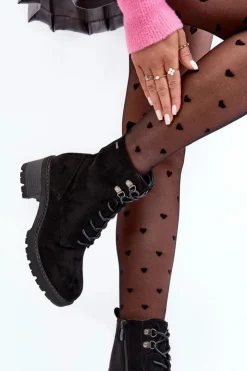 Boto Botki Ocieplane|Brązowe I Beżowe Botki*Damskie Botki Na Niskim Obcasie Sznurowane Czarne Adinail Czarny