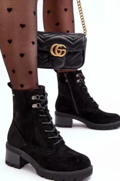 Boto Botki Ocieplane|Brązowe I Beżowe Botki*Damskie Botki Na Niskim Obcasie Sznurowane Czarne Adinail Czarny