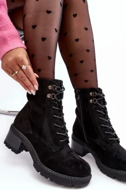 Boto Botki Ocieplane|Brązowe I Beżowe Botki*Damskie Botki Na Niskim Obcasie Sznurowane Czarne Adinail Czarny