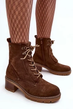Boto Botki Ocieplane|Brązowe I Beżowe Botki*Damskie Botki Na Niskim Obcasie Sznurowane Brązowe Adinail