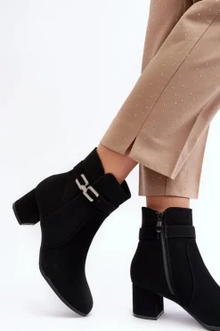 Damskie Boto Damskie Botki Na Niskim Obcasie Z Ozdobą Czarne Numissa