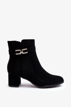 Damskie Boto Damskie Botki Na Niskim Obcasie Z Ozdobą Czarne Numissa
