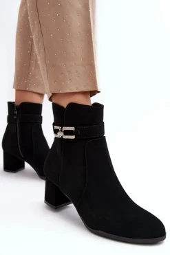 Damskie Boto Damskie Botki Na Niskim Obcasie Z Ozdobą Czarne Numissa