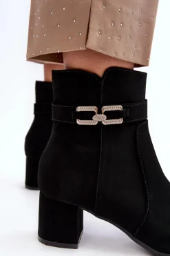 Damskie Boto Damskie Botki Na Niskim Obcasie Z Ozdobą Czarne Numissa
