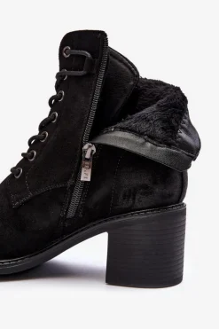 Damskie Boto Damskie Botki Na Niskim Obcasie Sznurowane Czarne Serellia