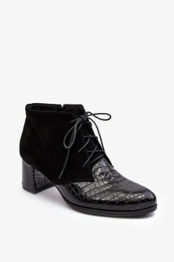 Damskie Boto Damskie Botki Na Niskim Słupku Wężowy Wzór Czarne Ebba