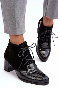 Damskie Boto Damskie Botki Na Niskim Słupku Wężowy Wzór Czarne Ebba