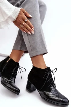 Damskie Boto Damskie Botki Na Niskim Słupku Wężowy Wzór Czarne Ebba