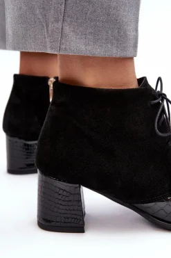 Damskie Boto Damskie Botki Na Niskim Słupku Wężowy Wzór Czarne Ebba