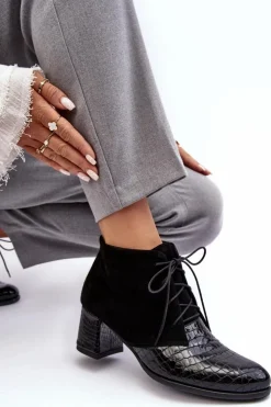 Damskie Boto Damskie Botki Na Niskim Słupku Wężowy Wzór Czarne Ebba