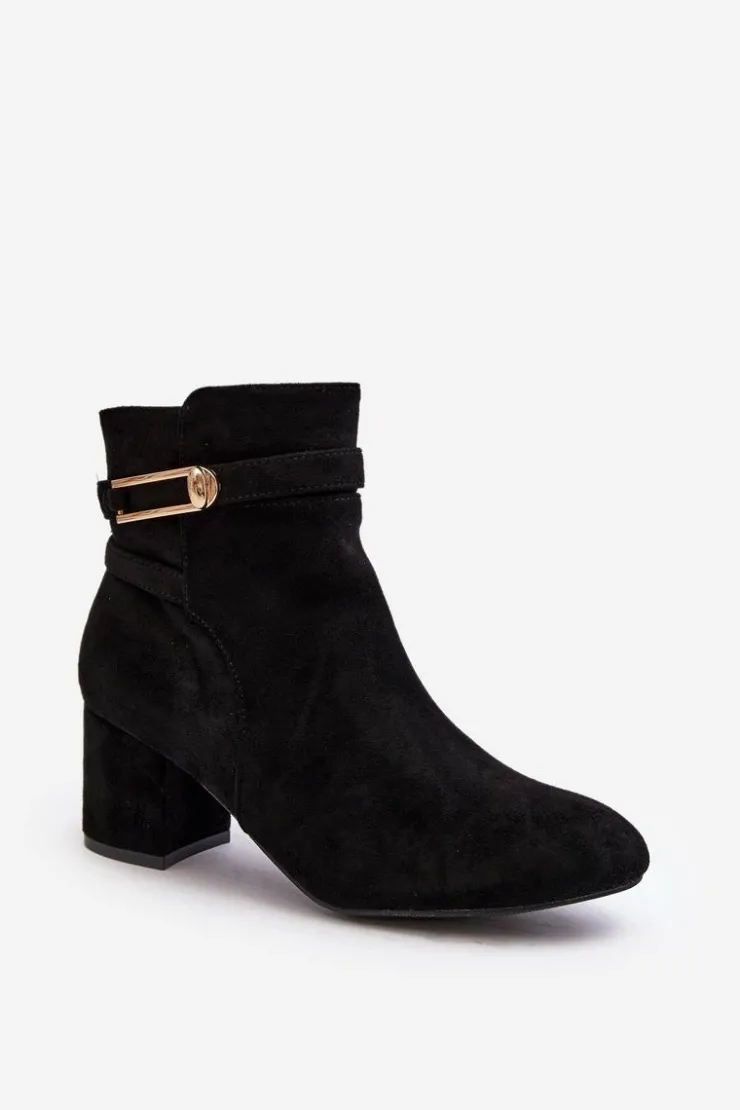 Evento Czarne Botki|Botki Na Obcasie*Damskie Botki Na Niskim Słupku Czarne Verice