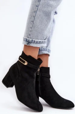 Evento Czarne Botki|Botki Na Obcasie*Damskie Botki Na Niskim Słupku Czarne Verice