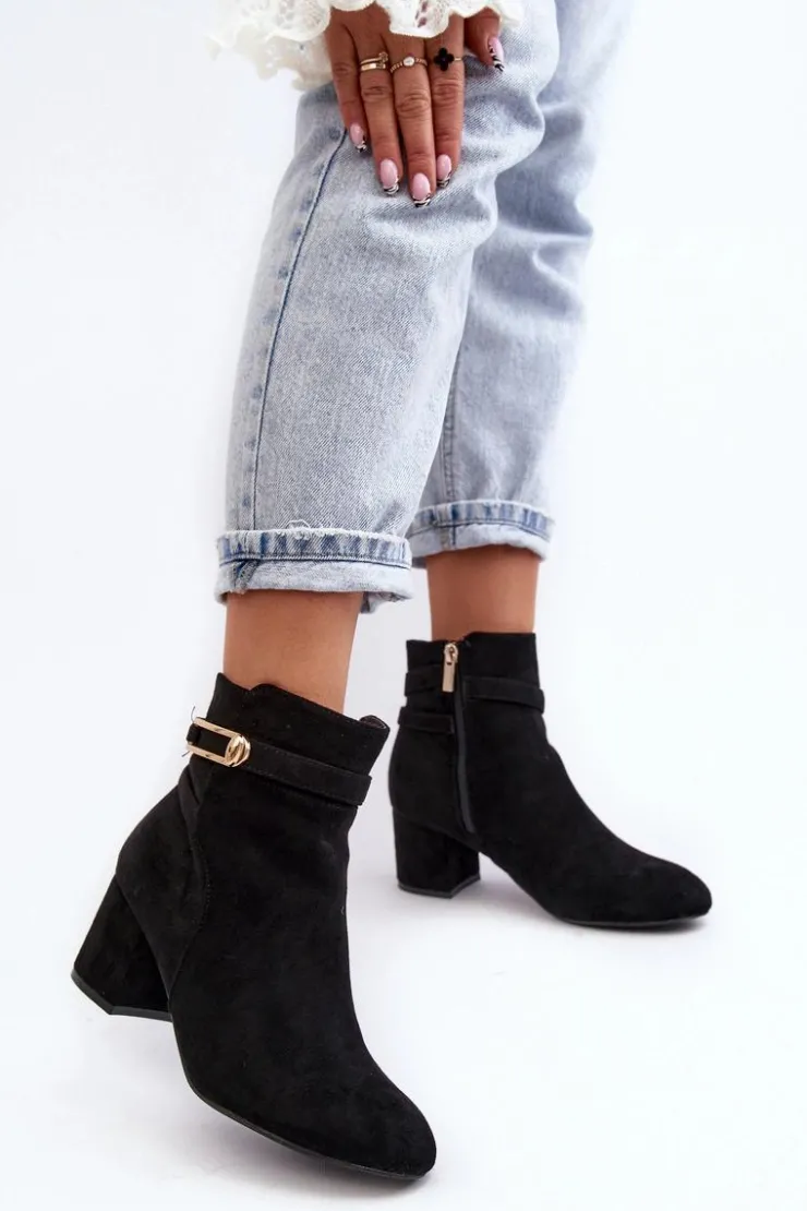 Evento Czarne Botki|Botki Na Obcasie*Damskie Botki Na Niskim Słupku Czarne Verice