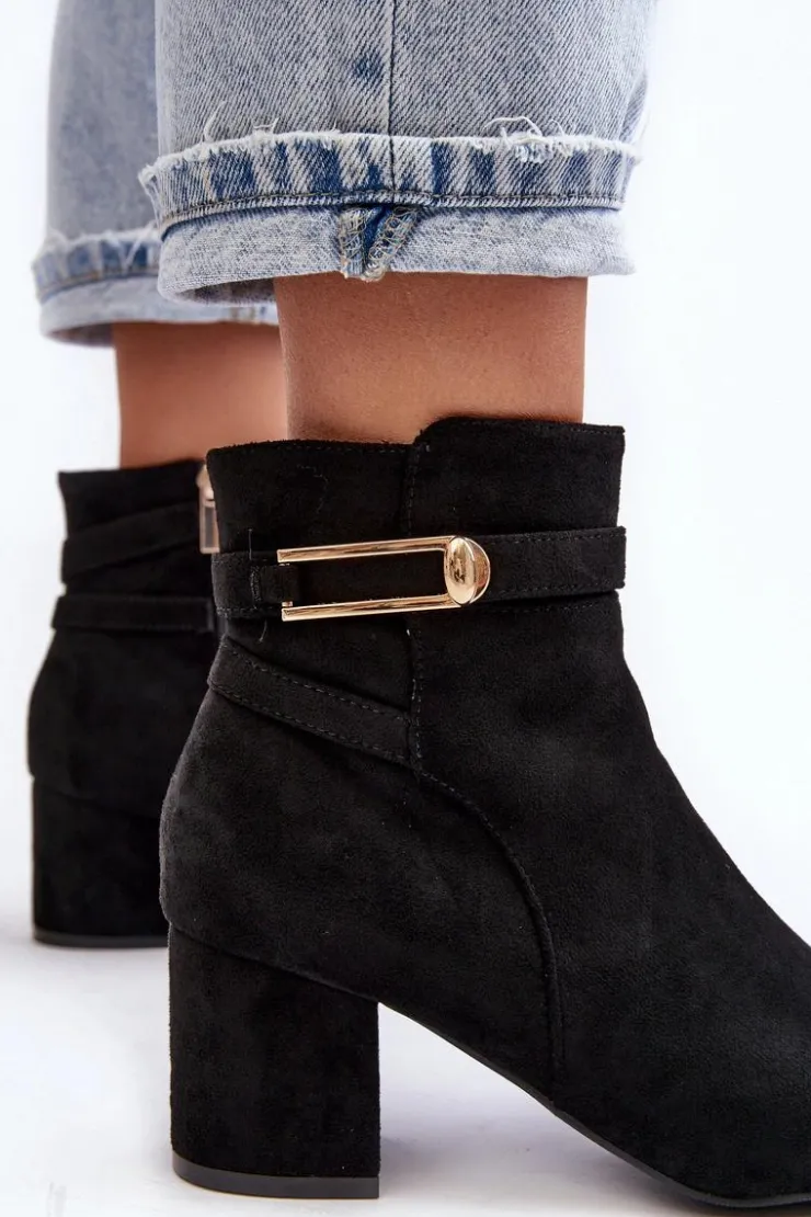 Evento Czarne Botki|Botki Na Obcasie*Damskie Botki Na Niskim Słupku Czarne Verice