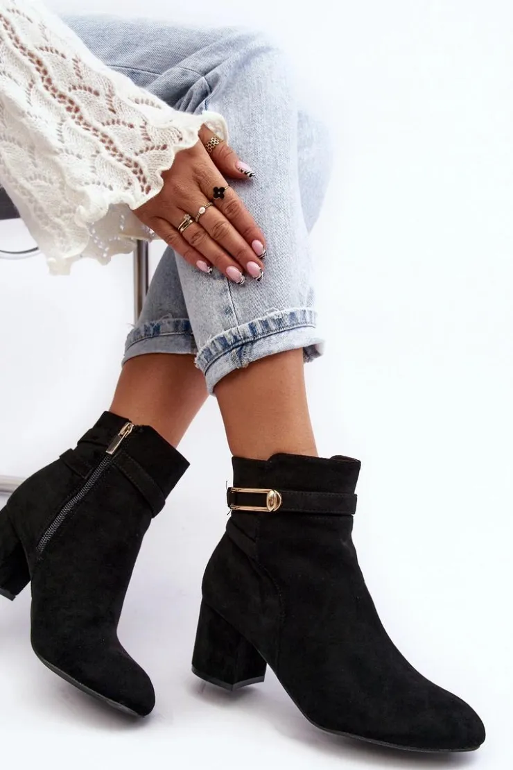 Evento Czarne Botki|Botki Na Obcasie*Damskie Botki Na Niskim Słupku Czarne Verice