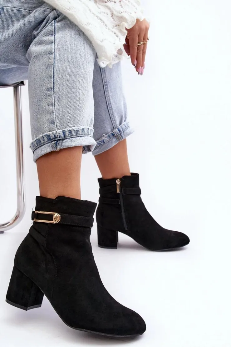 Evento Czarne Botki|Botki Na Obcasie*Damskie Botki Na Niskim Słupku Czarne Verice