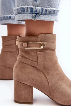 Damskie Evento Damskie Botki Na Niskim Słupku Beżowe Verice