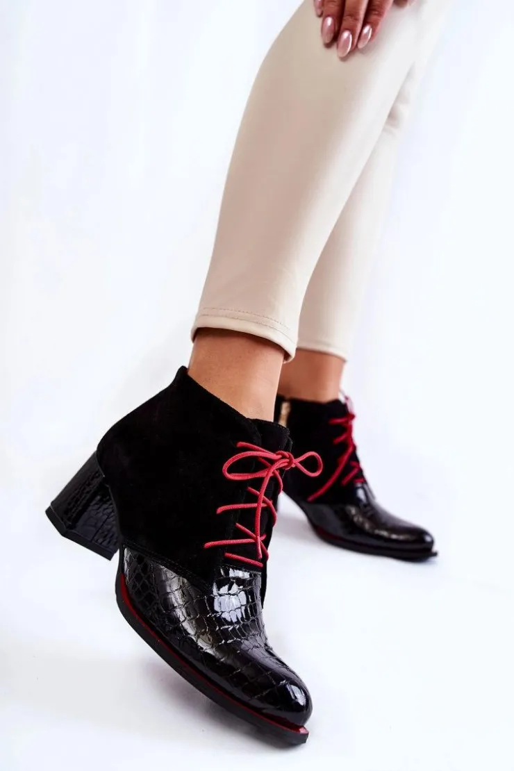 Boto Botki Sznurowane|Botki Na Słupku*Damskie Botki Na Niskim Słupku Czarne Ebba