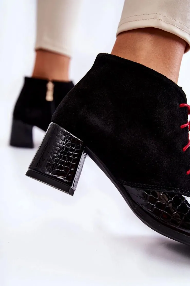 Boto Botki Sznurowane|Botki Na Słupku*Damskie Botki Na Niskim Słupku Czarne Ebba