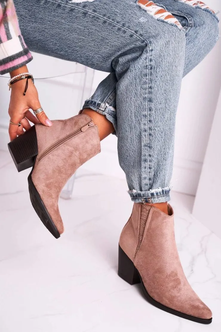 Boto Botki Na Słupku|Botki Zimowe Damskie*Damskie Botki Na Obcasie Khaki Loud